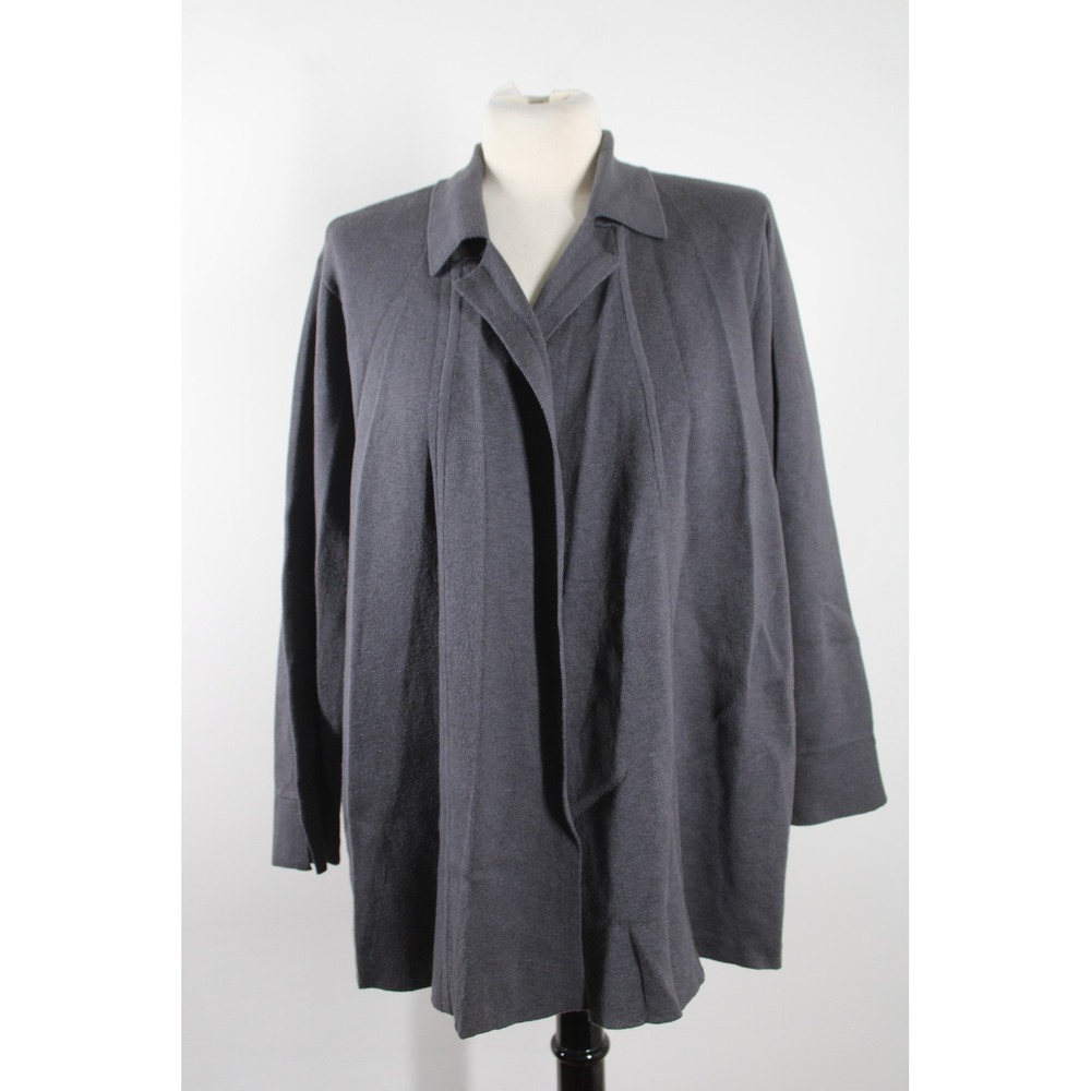 J. Jill 2X Gray Open Front Cardigan Cotton Blend Knit Sweater Long Sleeve